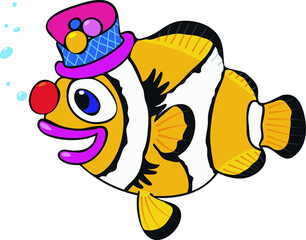 Clown fish in funny hat
