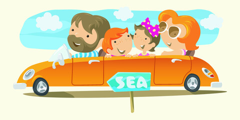 Family travelling to the sea