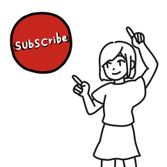 サブスク登録をお願いする女性（線画）