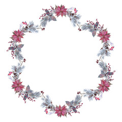 Winter decorative Christmas wreath with poinsettia