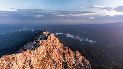 Aerial view of Piatra Craiului mountains national park, Romania