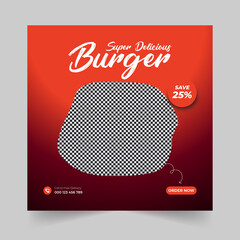 Food menu and burger restaurant promotion social media post square restaurant flyer template Premium Vector