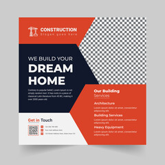 Construction Agency We Build Your Dream Home Banner or Real Estate Instagram Post or Banner Template Premium Vector