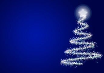Fondo azul navideño con árbol de navidad.