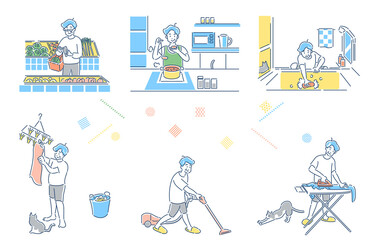 家事をする人物セット　シニア　男性　イラスト © Hinageshi