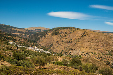 Scenic view of Mecina Bombarón village and its beautiful white houses, Las Alpujarras, Sierra Nevada National Park, Andalusia, Spain