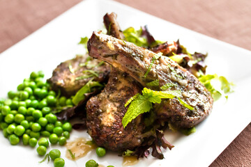 Sous Vide Herbed Lamb Chops with Sweet Peas
