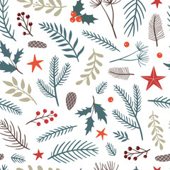 cute seamless pattern with christmas decorative elements. Good for posters, prints, wrapping paper, wallpaper, scrapbooking, textile, backgrounds, etc.