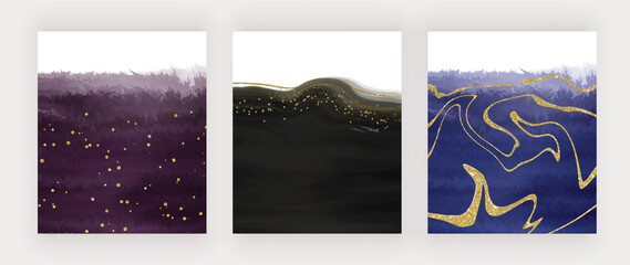 Purple watercolor backgrounds with glitter lines 