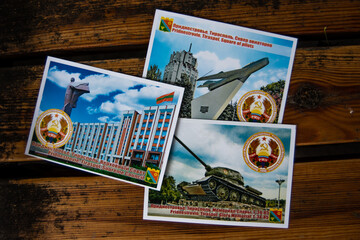Fototapeta na wymiar Postcards from unrecognized communistic country Transnistria in Republic of Moldova