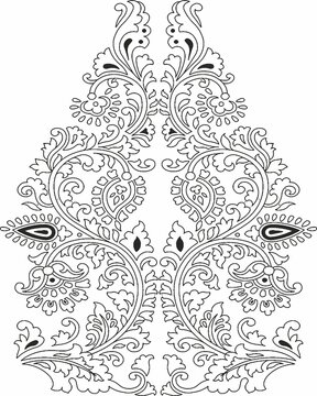 Floral Design , Embroidery Pattern. Black And White , And Stock Illustration Hand Drawn. Fantasy Flowers Leaves. T-shirt Designs. Royalty Free Cliparts, illustration