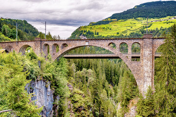 Viadukt der Solisbrücke, Albulabahn der Rhätischen Bahn, Graubünden, Schweiz