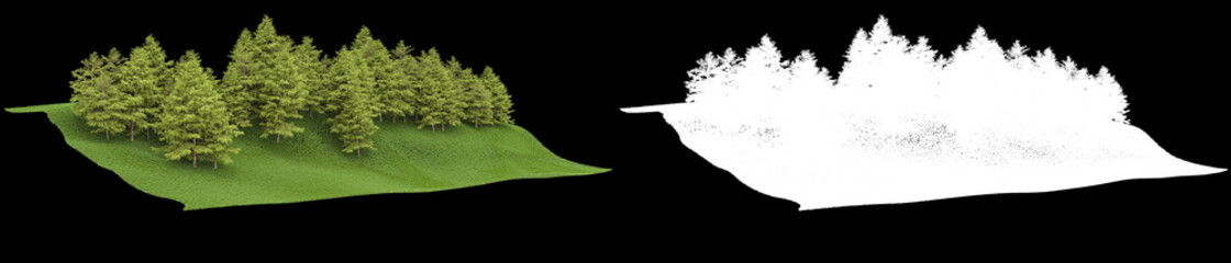 Forest isolated on background with mask. 3d rendering - illustration