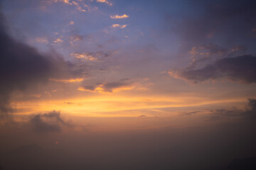 Beautiful sky evening beauty and Clouds at sunset , Panoramic scene view . Natural background 