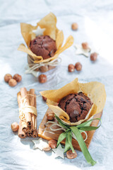 chocolate cupcakes, cinnamon and nuts