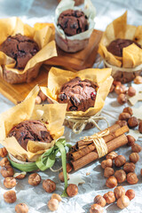 chocolate cupcakes, cinnamon and nuts