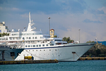 Fototapeta na wymiar White Cruise Ship, Piraeus Port, Greece
