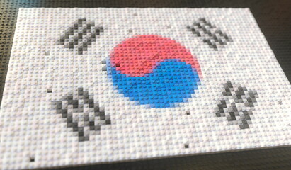 Plastic toy blocks compose flag of South Korea, conceptual 3d rendering