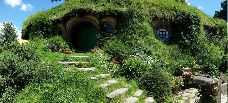 Waikato New Zealand 09 29 2021 The lush green grassy home of the Hobbits in movies The Lord Of The Rings and The Hobbit