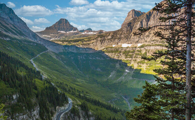 Scenic Highline Trail Views of Glacier Valley by the Going-to-the-Sun Road, Glacier National Park, Montana