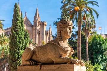 Palma de Mallorca, Sphinx against the background of the Cathedral 