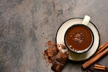 Delicious hot chocolate. Top view with copy space.