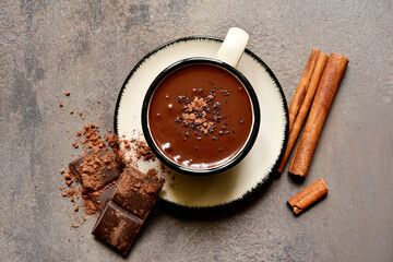 Delicious hot chocolate. Top view with copy space.
