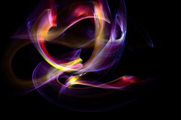 Light-painting effect made with light on a black background.