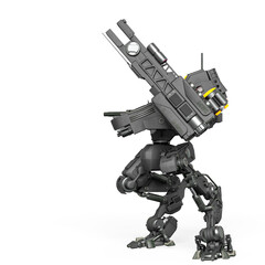 combat mech is scanning the target