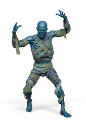 mummy is looking down on white background