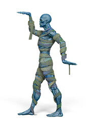 mummy is doing an egyptian move on white background