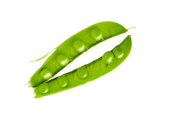 open pea pod isolated on white background