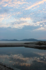 山口県海水浴場の景色！光市虹ヶ浜の瀬戸内海の夕陽　