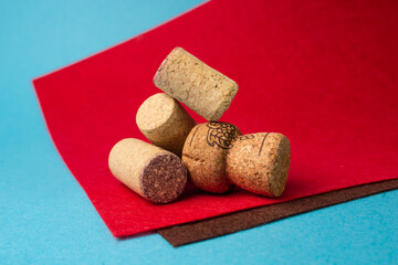 wine corks close-up on a red and blue background
