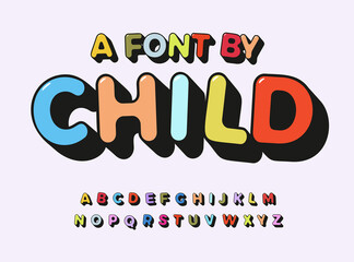 Child alphabet color abc playful font with contour for comic art type, kids zone text, toy logo, children birthday headline, cartoon lettering, kid game branding and merch, baby education letters