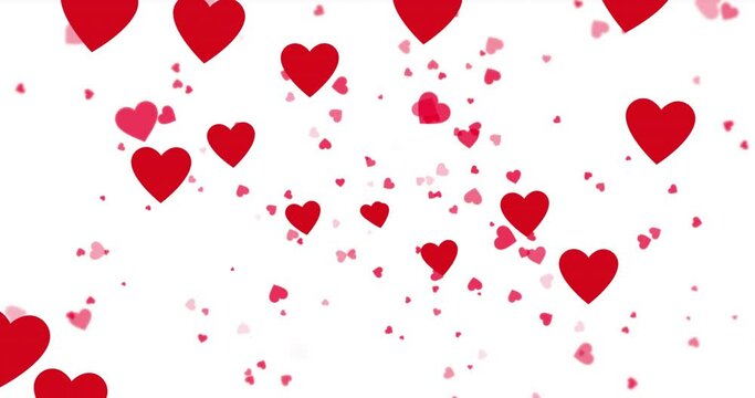 Animation of red hearts icons floating on white background