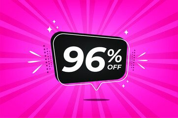 96 percent discount. Pink banner with floating balloon for promotions and offers.
