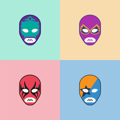 Mexican wrestling fighter masks illustration.
