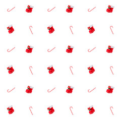 seamless pattern with Red Santa's boot and lollipop isolated on white background