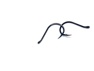 Two fish hooks for catching carp on a white background