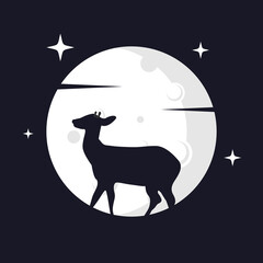 Illustration Vector Graphic of Deer with Moon Background. Perfect to use for T-shirt or Event