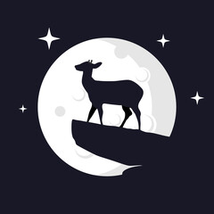 Illustration Vector Graphic of Deer with Moon Background. Perfect to use for T-shirt or Event
