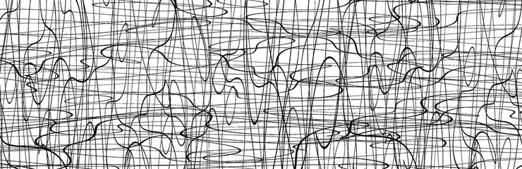 Black chaotic lines background. Hand drawn lines. Tangled chaotic pattern. Vector illustration.