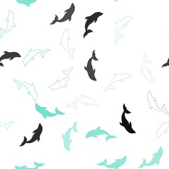 Light Green vector seamless template with dolphins.