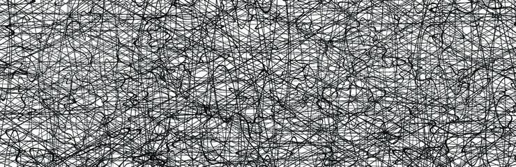 Black chaotic lines background. Hand drawn lines. Tangled chaotic pattern. Vector illustration.