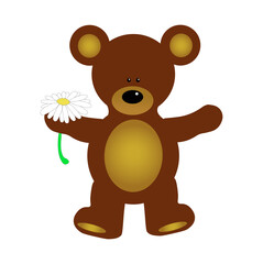 teddy bear with a chamomile flower in vector 