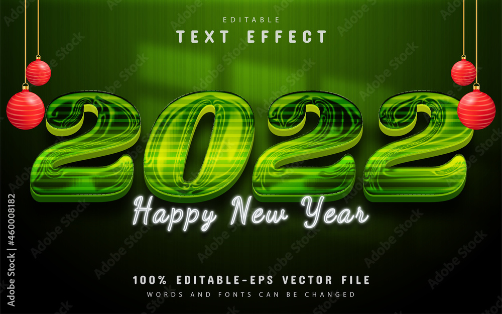 Wall mural happy new year 2022 text, green shiny text effect