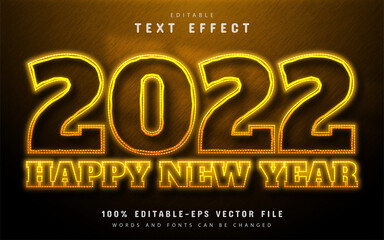 Happy new year 2022 text effect yellow neon