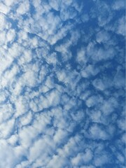 The beautiful sky after the rain has soft white clouds.