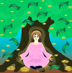  A woman meditating under a tree